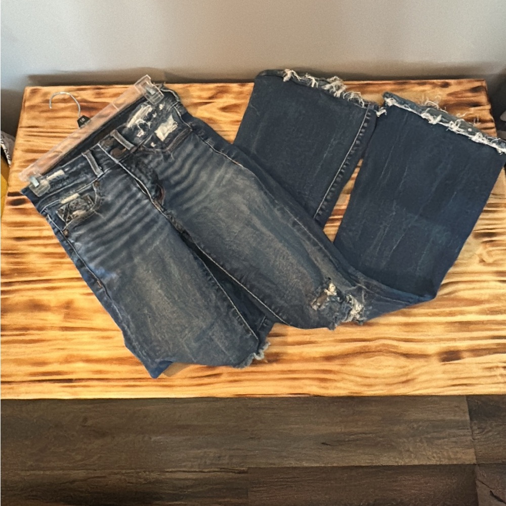 Black Label Distressed Blue Flare Jeans